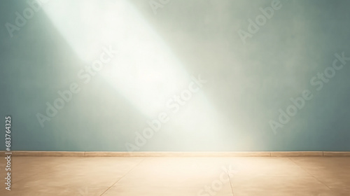 Empty bright brown pastel room with incident light. Copy space for product presentation. Generative AI © Odin
