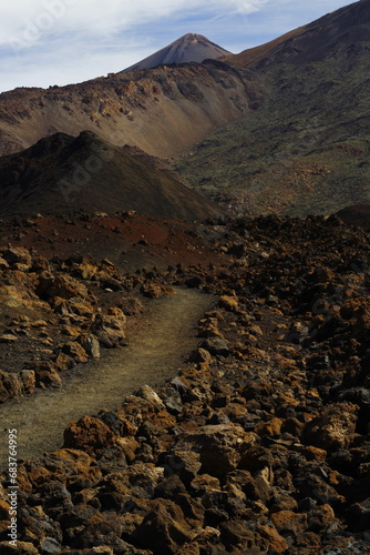 Volcanic mountain path in Teide National Park, Tenerife, Canaries, Spain photo