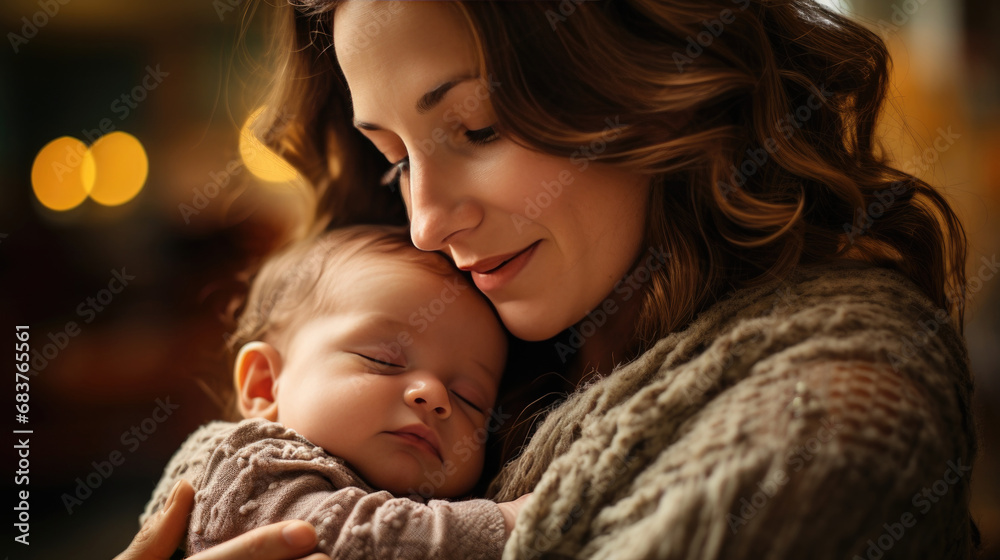 Smiling caucasian mother holding her baby with love Smiling caucasian mother holding her baby with love