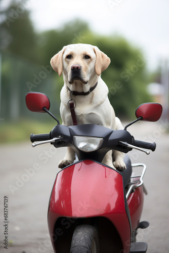 Stylish dog on a motorcycle. AI genarated