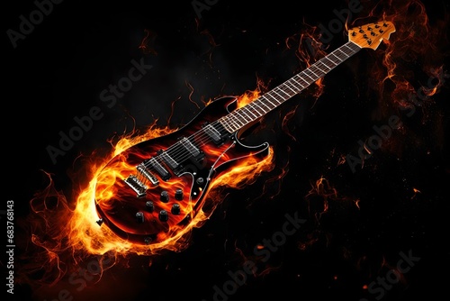 Electric guitar on fire background. Electric guitar on a dark background. 