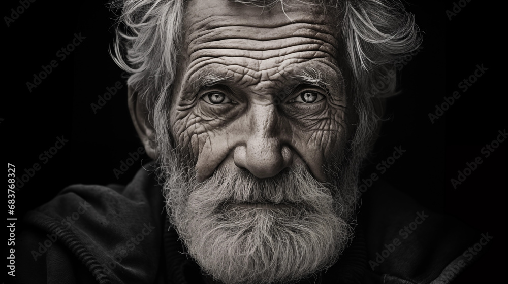 Nachdenkliches Close-Up: Das gezeichnete, traurige Gesicht eines älteren Menschen als Ausdruck der Lebenserfahrung