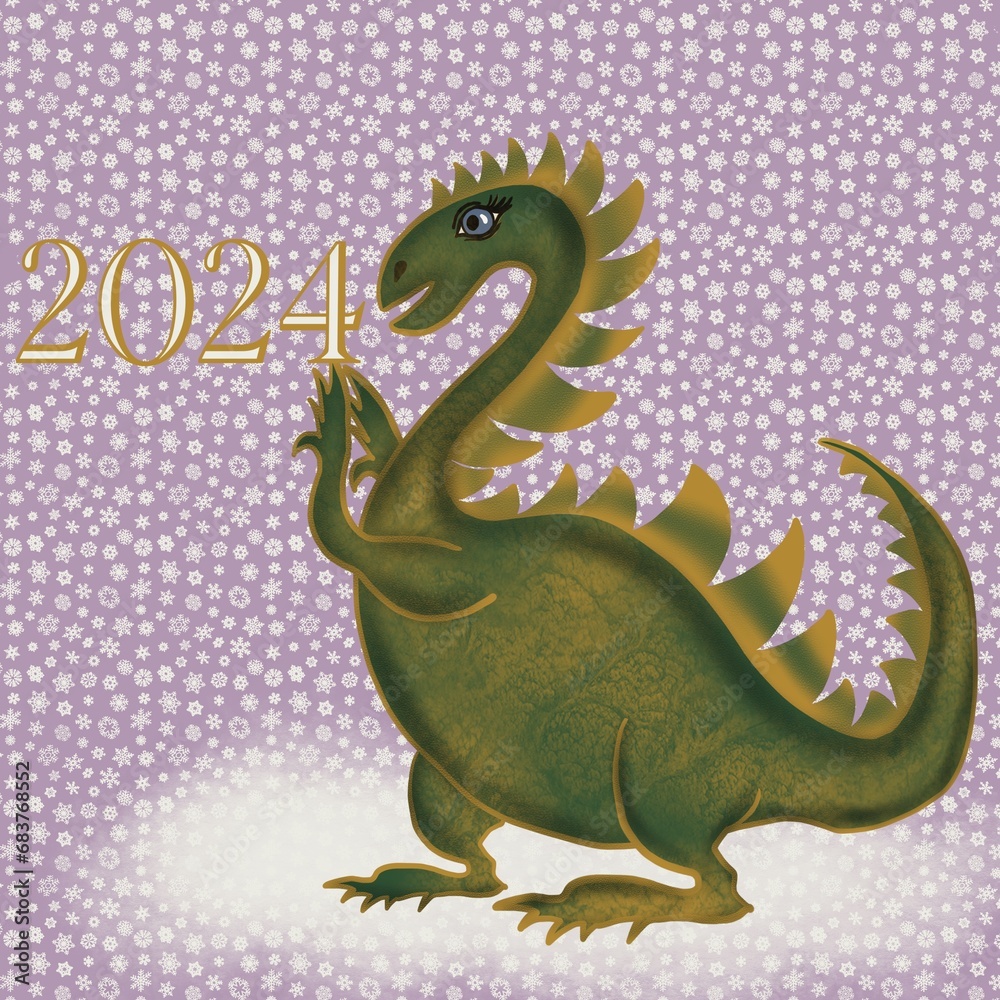Obraz premium new year dragon dragon with a gift dinosaur, huge lizard, reptile, reptilian, scaly skin, old skin, reptile with a tail, holiday, new year, Chinese new year Christmas tree 