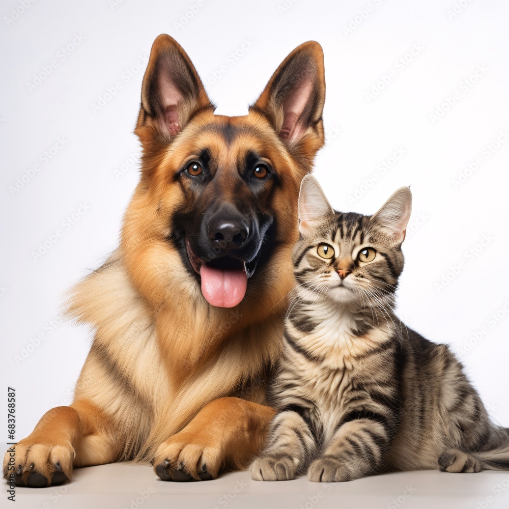 dog and cat isolated stock, photorealistic detail, on white background dog and cat isolated stock, photorealistic detail, on white background