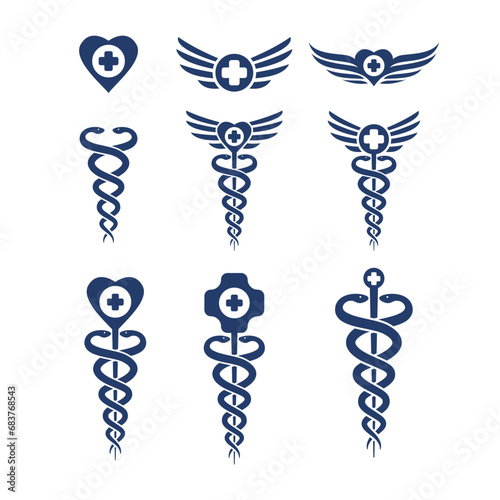 Medical symbol set caduceus medical snake vector icon template 01