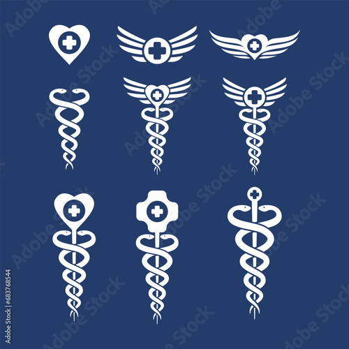 Medical symbol set caduceus medical snake vector icon template