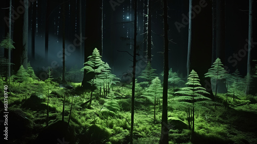 Fond de forêt, arbre. Nature, bois, sombre, nuit. Ambiance sombre et lugubre. Pour conception et création graphique photo