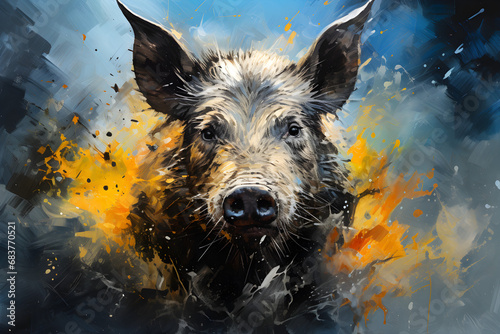 wild boar head abstract painting portrait,  photo