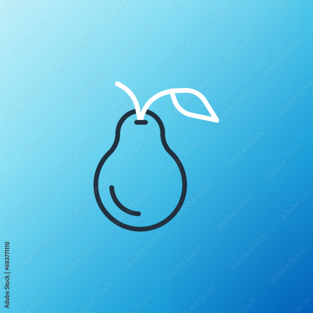 Line Pear icon isolated on blue background. Fruit with leaf symbol. Colorful outline concept. Vector Line Pear icon isolated on blue background. Fruit with leaf symbol. Colorful outline concept. Vector