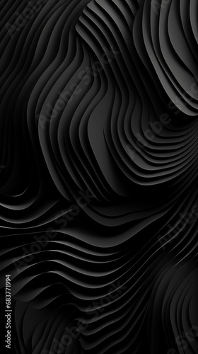 Black abstract 3D waves background texture.