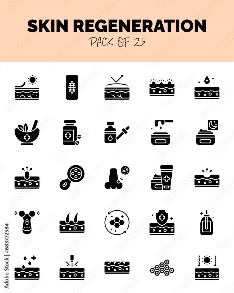 set of Skin Regeneration Glyph icons for logo & web. Vector illustration set of Skin Regeneration Glyph icons for logo & web. Vector illustration