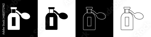 Set Perfume icon isolated on black and white background. Vector
