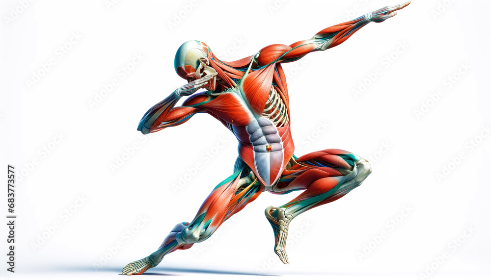 Illustration of Dummy figure anatomical athlete Posing in dab dance. male model in muscular pose doing dab dance hands gesture. generative Ai. - obrazy, fototapety, plakaty 