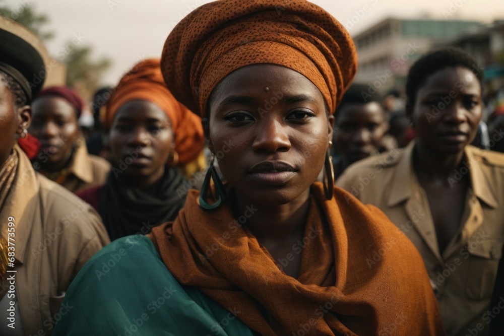 African women protest in the streets for justice and equal rights.