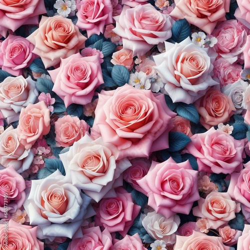 Pink Rose Seamless floral pattern fabric background design.Retro Vintage Flower Elegant Isolated Motif Texture Wallpaper Illustration.Beautiful Decoration Textile Ornate Element Vector Art