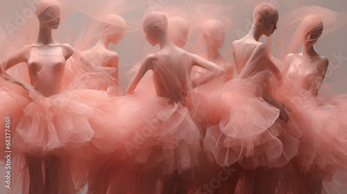 A group of ballerinas in pink tutu skirts