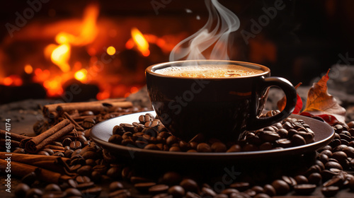 Freshly Roasted and Brewed Coffee With a Coffee Cup on a Table Background Selective Focus