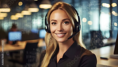 Female Office Worker, in Customer Service or Call Center