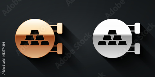 Gold and silver Jewelry store icon isolated on black background. Long shadow style. Vector
