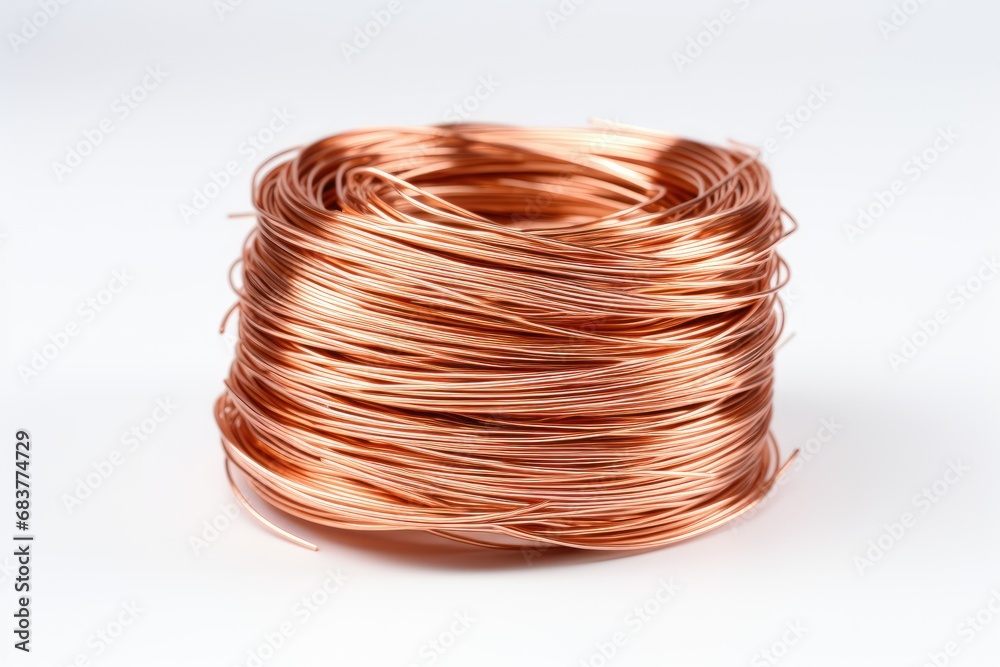 Copper wires arranged on white background in a big bunch Copper wires arranged on white background in a big bunch