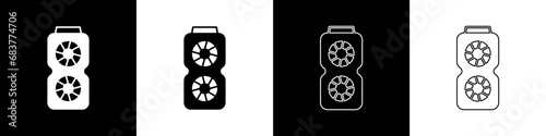 Set Video graphic card icon isolated on black and white background. Vector