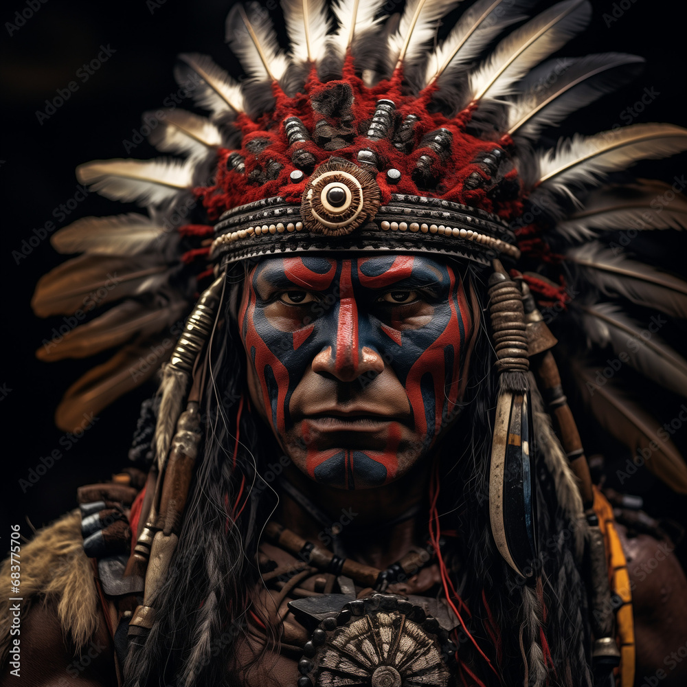 Native American Warrior in Ceremonial Attire