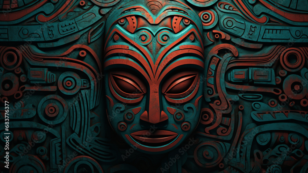 Deep Teal and Clay Red Tribal Patterns Earthy Tones