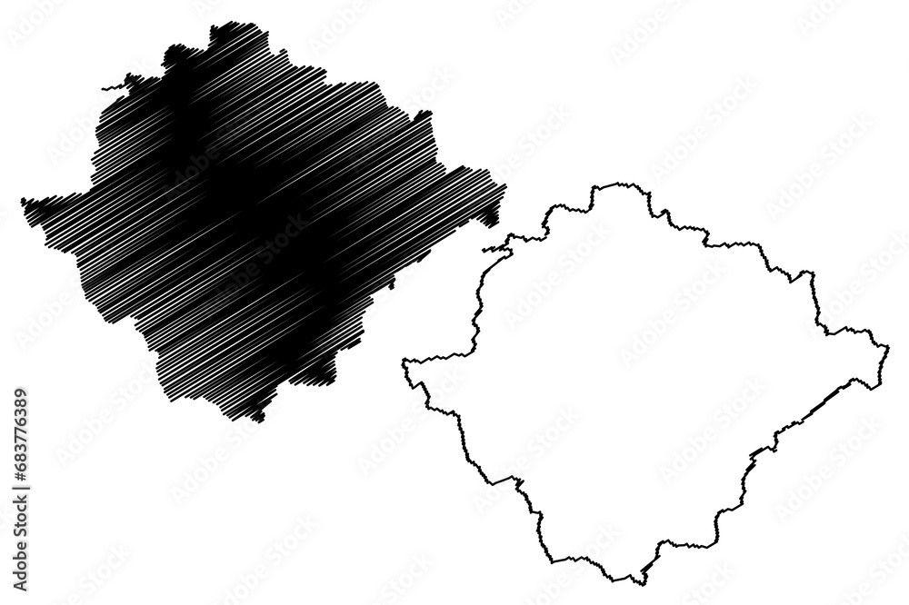 Bruck-Murzzuschlag district (Republic of Austria or Österreich, Styria, Steiermark or Štajerska state) map vector illustration, scribble sketch Bezirk Bruck-Mürzzuschlag map
