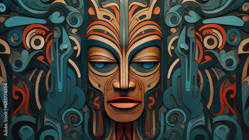 Deep Teal and Clay Red Tribal Patterns Earthy Tones