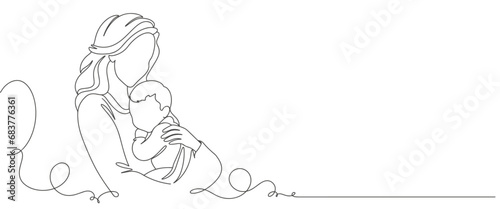 Mother and baby line art vector illustration, mothers day celebration background