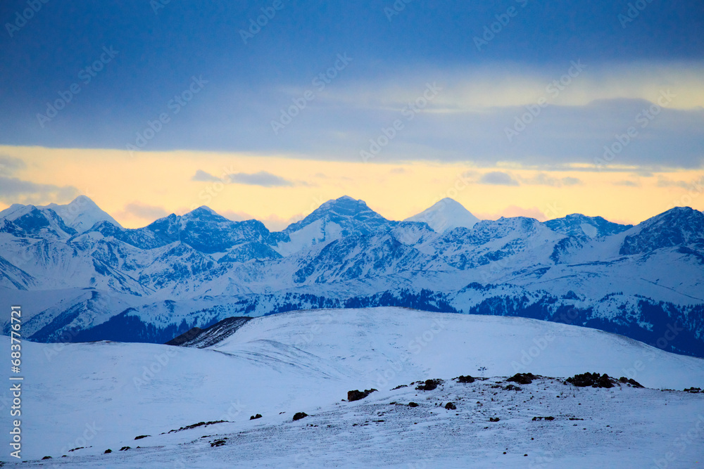 Central Tien Shan in winter.
The Tien Shan is a mountain system located in Central Asia on the territory of five countries: Kyrgyzstan, Kazakhstan, China, Tajikistan and partly Uzbekistan.
