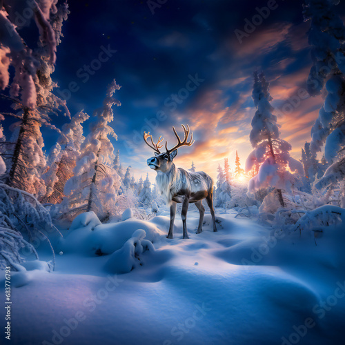 Reindeer standing in snowy landscape                                    GenerativeAI