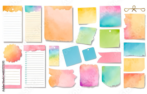 watercolor set of list sheet digital cute sticky notes memo on transparent background
