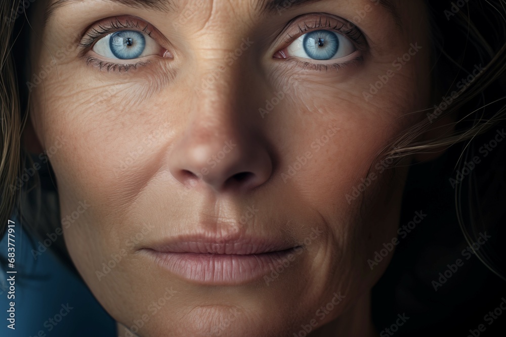 Intense Gaze: Close-Up of a Woman's Expressive Blue Eyes Intense Gaze: Close-Up of a Woman's Expressive Blue Eyes