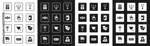 Set Female gender symbol  Bottle with love potion  Candy  Chocolate bar  Dating app online mobile  Candlestick  Heart and Glass of champagne icon. Vector