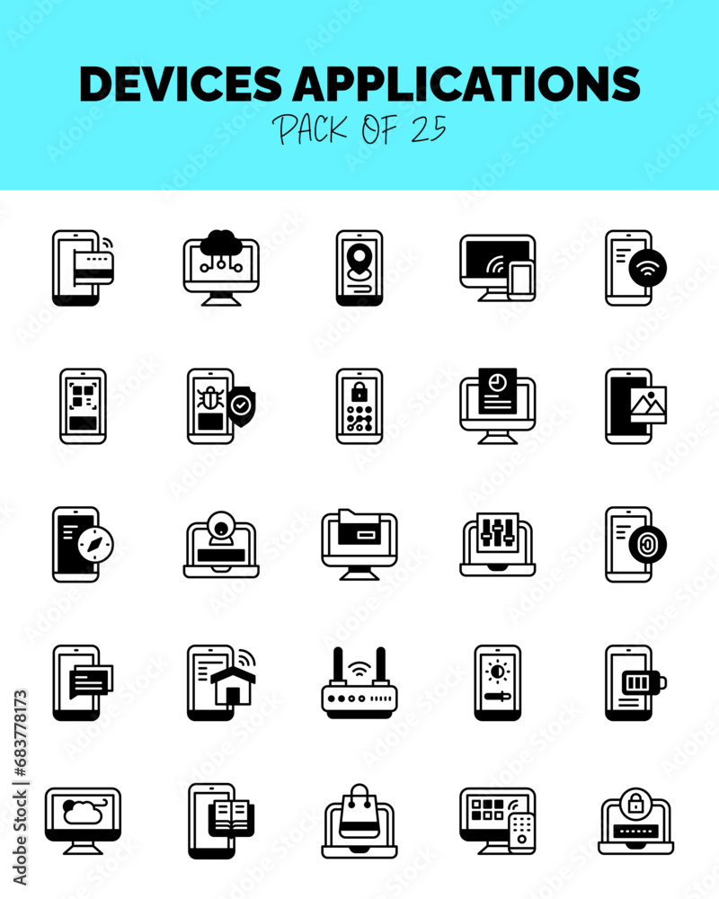 set of Devices Applications Lineal Fill Icons for logo & web. Vector illustration set of Devices Applications Lineal Fill Icons for logo & web. Vector illustration