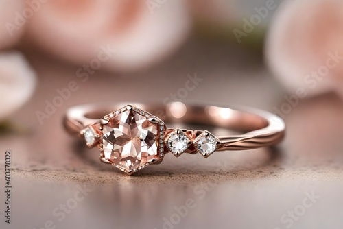 Close up view, A rose gold and morganite engagement ring for a vintage vibe. 