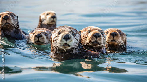 A group of sea otters swimming in the ocean together © UsamaR