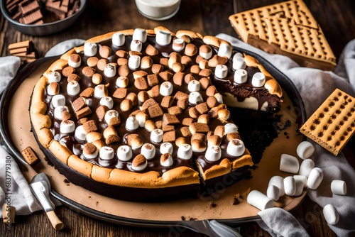 S'mores Brownie Cheesecake, a campfire favorite with marshmallows, graham crackers, and brownies in a cheesecake. 