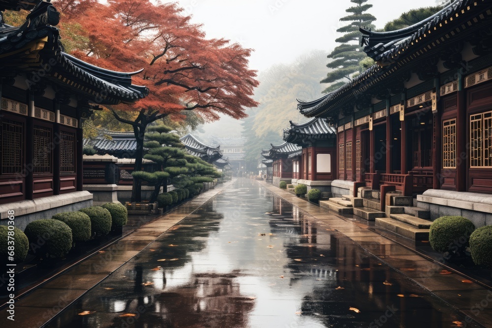 Fototapeta premium Korean ancient palaces, Rain and scenery.