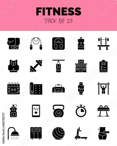 set of Fitness Glyph icons for logo & web. Vector illustration