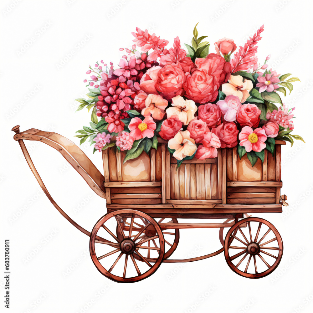 Floral Cart Clipart isolated on white background