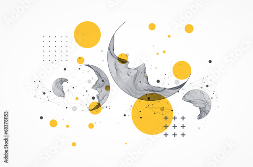 Modern science or technology elements. Trendy abstract background. Cyberspace surface illustration. Hand drawn vector.