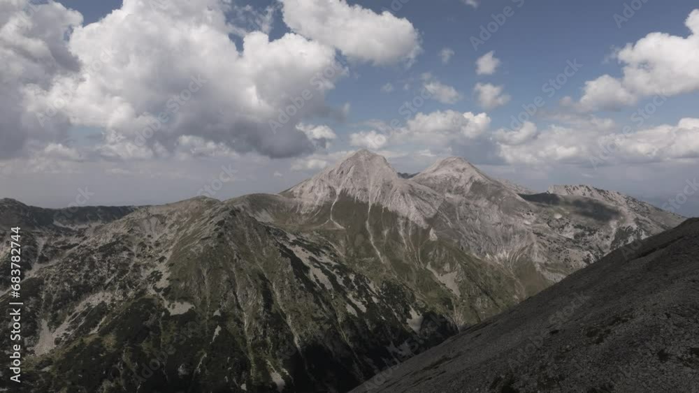 Aerial view of Vihren peak in Pirin mountain, Bulgaria.
Aerial view of Vihren peak in Pirin mountain, Bulgaria.