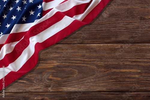 Fototapeta Naklejka Na Ścianę i Meble -  American flag on grey wooden background. Independence day.