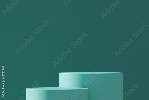 3d product background with white podiums on green background, product backdrop, 3d render