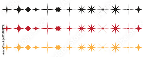 Different Star Shapes Vector Collection. Black Red Golden Stars Shapes Set. Star Icons Vector Illustration. Flat Isolated