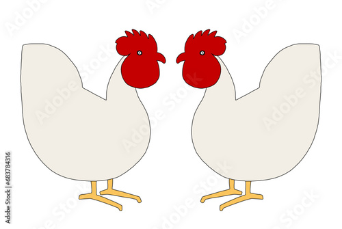 Illustration of a cute cartoon rooster or chicken, cock. Color and size can be changed.