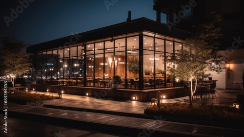 Modern restaurant exterior at night. © visoot
