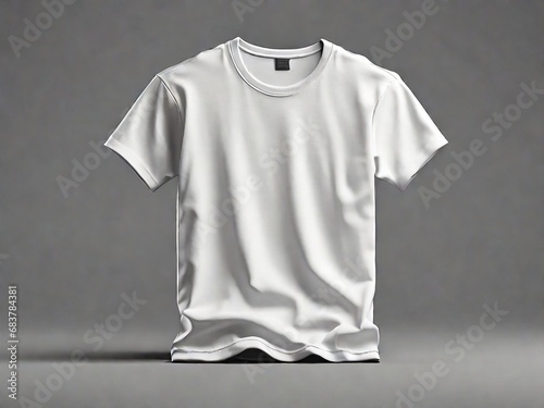 Blank white tshirt mockup on black background front view, generative ai